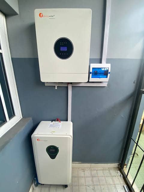 Solar inverter and battery installed on a wall
